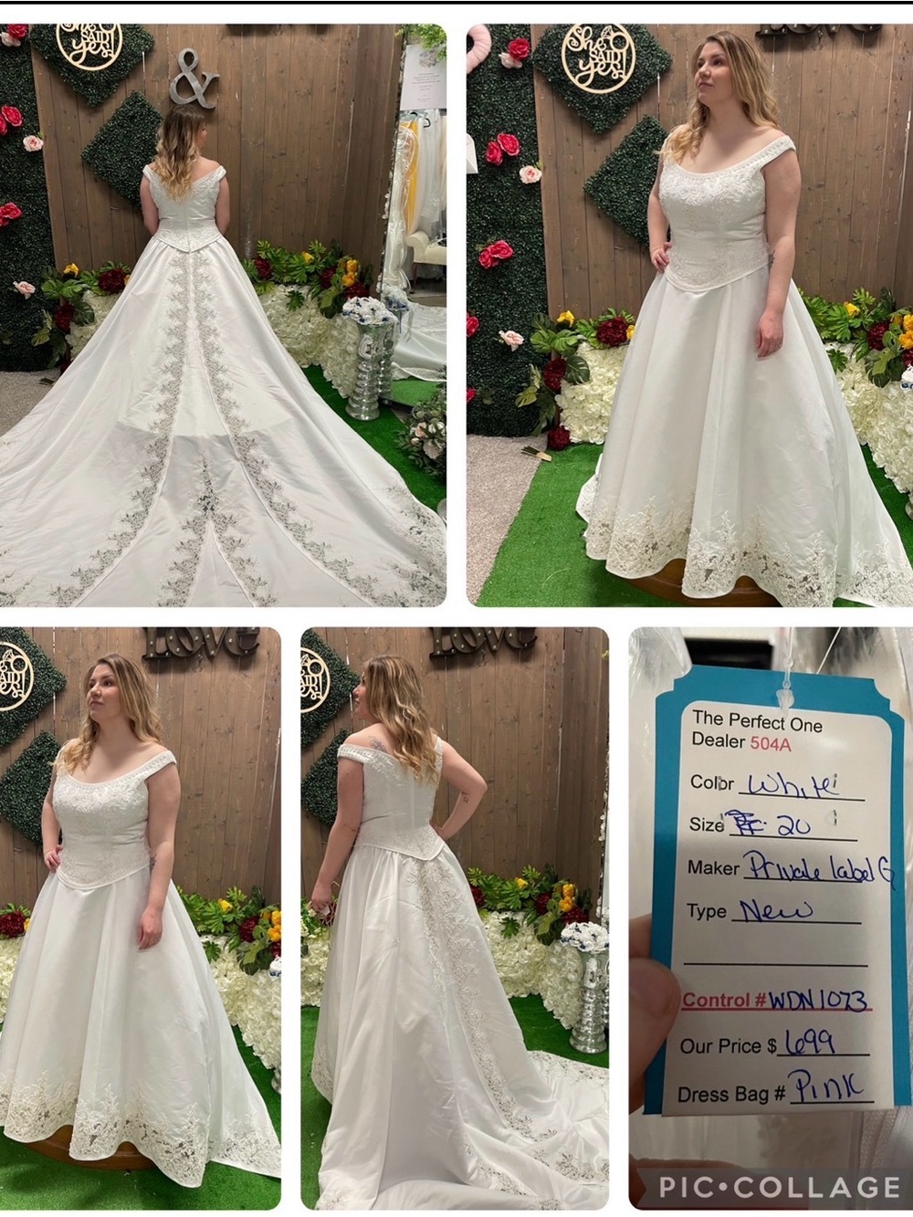Private Label White Off-Shoulder Lace A-Line Wedding Gown - Picture 4 of 4